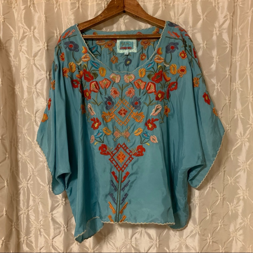 JOHNNY WAS Lombriga Cupra embroidered blouse sz XL